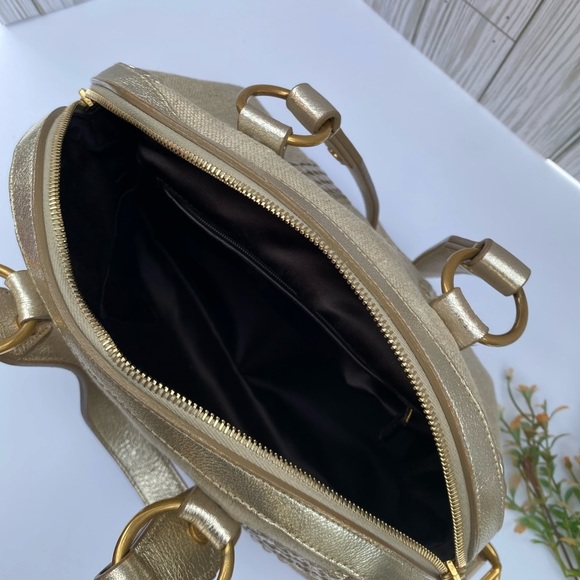 Yves Saint Laurent Muse Tan Canvas Leather Satchel Handbag Gold Tone Hardware - Picture 8 of 12